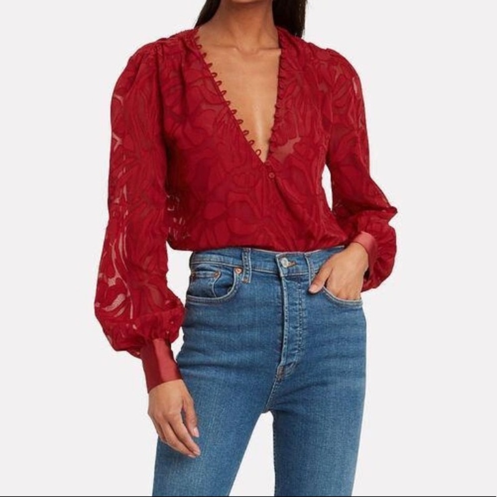 Jonathan Simkhai fil coupe long sleeve bodysuit size small red - Picture 2 of 10